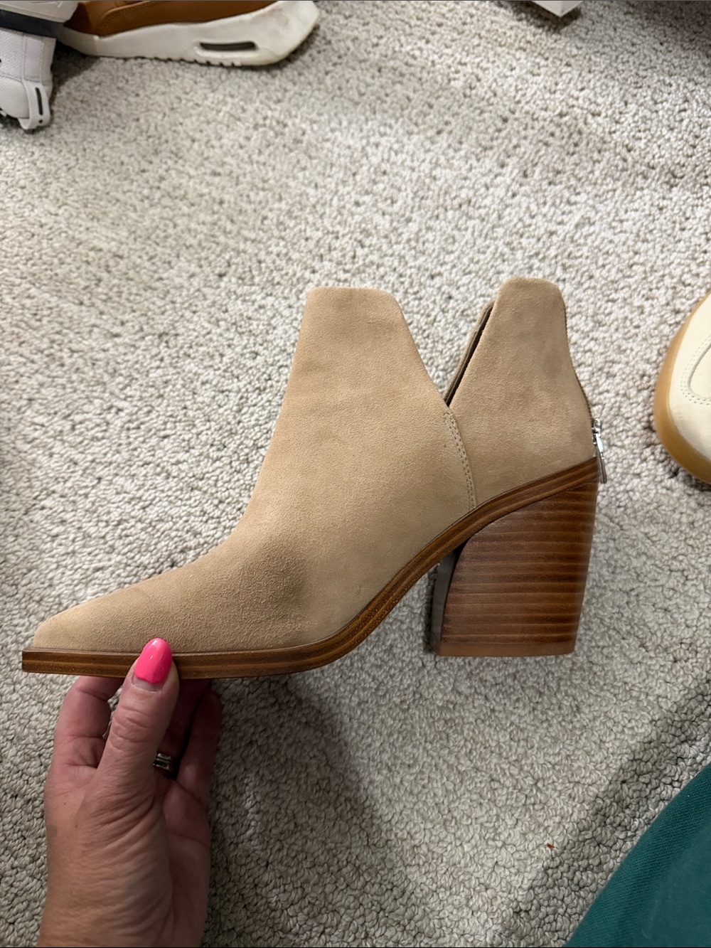 Vince Camuto Taupe Pointed Toe Suede Ankle Booties - Picture 5 of 5